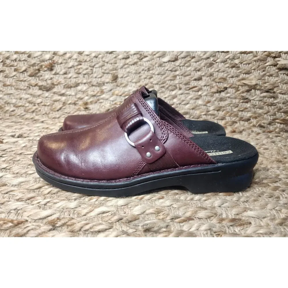 Clarks Burgundy Red Leather Patty Lorene Slip On Mule Clogs Size 7M